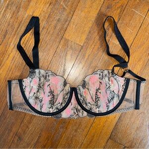 Victoria's Secret Black and Pink Floral Lace Bra